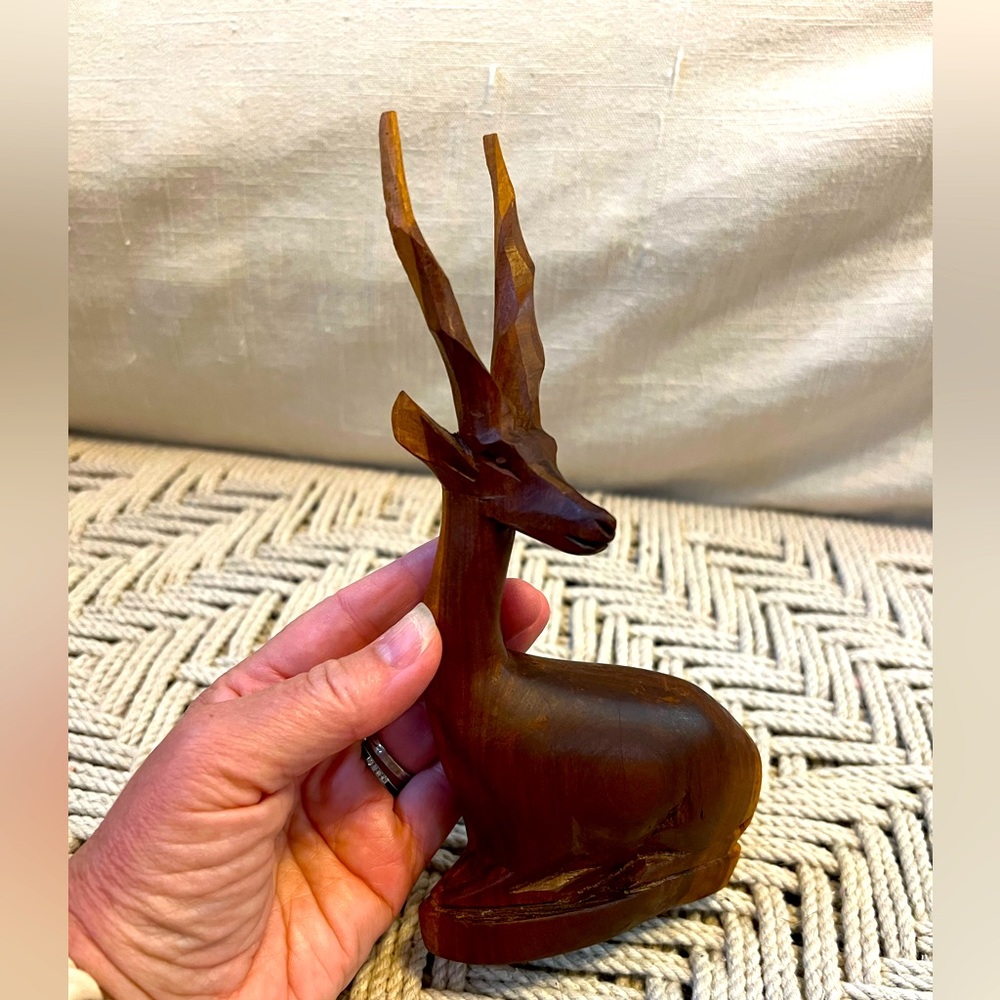 Vintage Hand Carved Antelope Gazelle